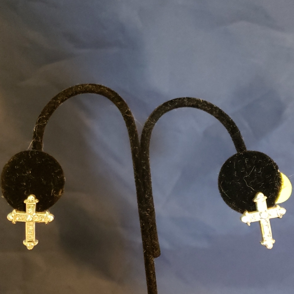 Sterling silver CZ cross earrings